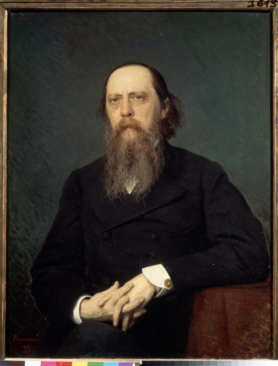 Porträtt av författaren Mikhail Saltykov-Shchedrin (Saltykov Shchedrin, Saltykov-Shchedrin, Saltykov Shchedrin) (1826-1889) (Porträtt av författaren M. Saltykov Shchedrin). Målning av Ivan Nikolayevich Kramskoi (1837-1887), olja på duk av Ivan Nikolaevich Kramskoy