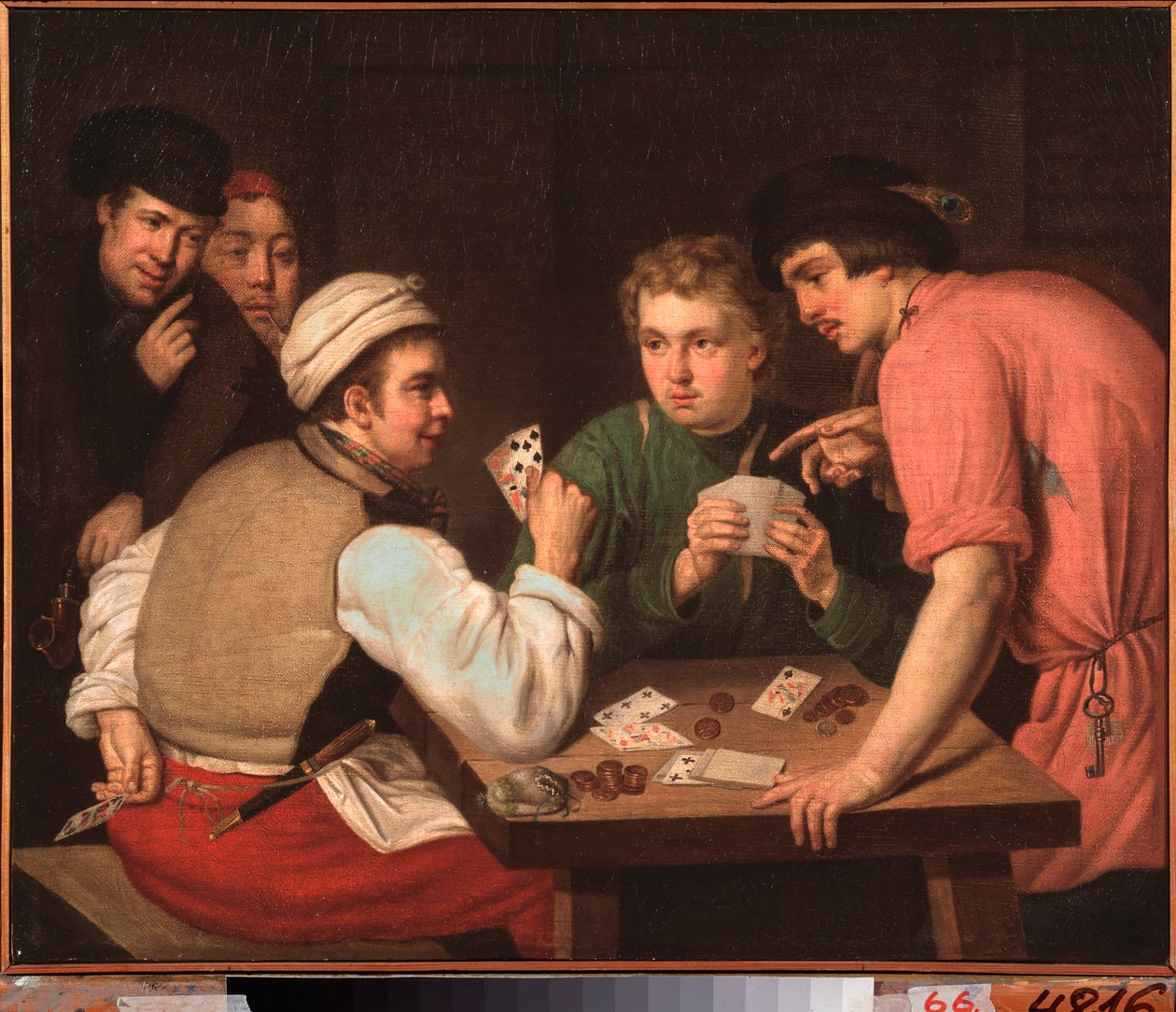The Cardsharps - Målning av Ivan Philippovich Tupylev (Toupylev) (1758-1821), olja på duk av Ivan Philippovich Tupylev
