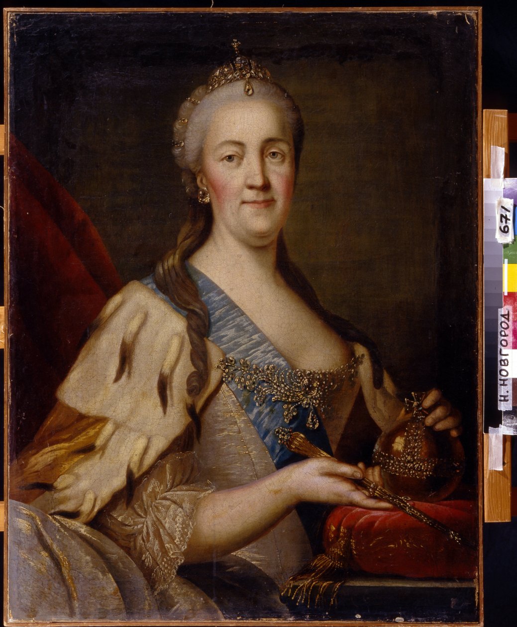 Porträtt av kejsarinnan Katarina II (1729-1796). Målning av Ivan Semyonovich Sablukov (1735-1777), olja på duk, cirka 1770. Rysk konst från 1700-talet. Statens konstmuseum, Nizhny Novgorod (Ryssland). av Ivan Semyonovich Sablukov