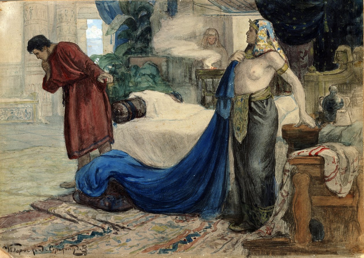 "Josef och Putiphars hustru", ca 1900 (akvarell, gouache) av Ivan Silych Goriuschkin Sorokopudov