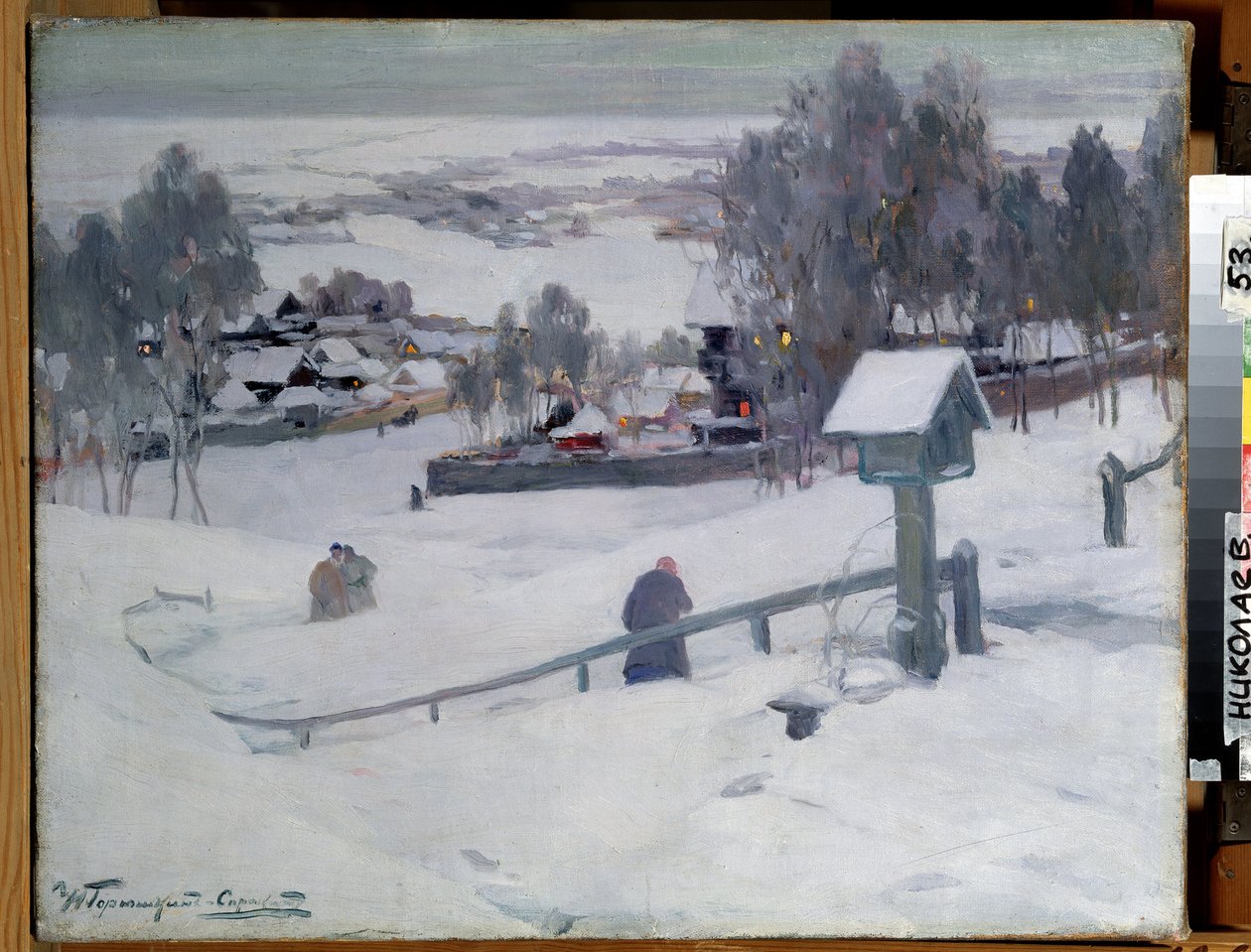 Vinterkväll, 1900-tal (olja på duk) av Ivan Silych Goriuschkin Sorokopudov