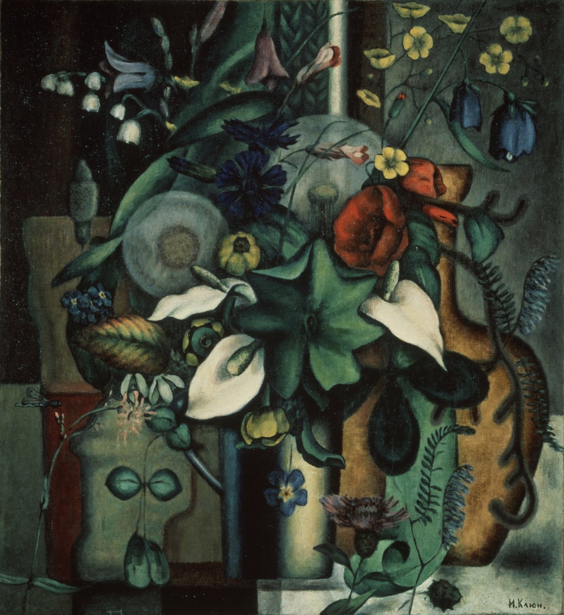 Stilleben med blommor och kanna, 1929 av Ivan Vassilyevich Klyun