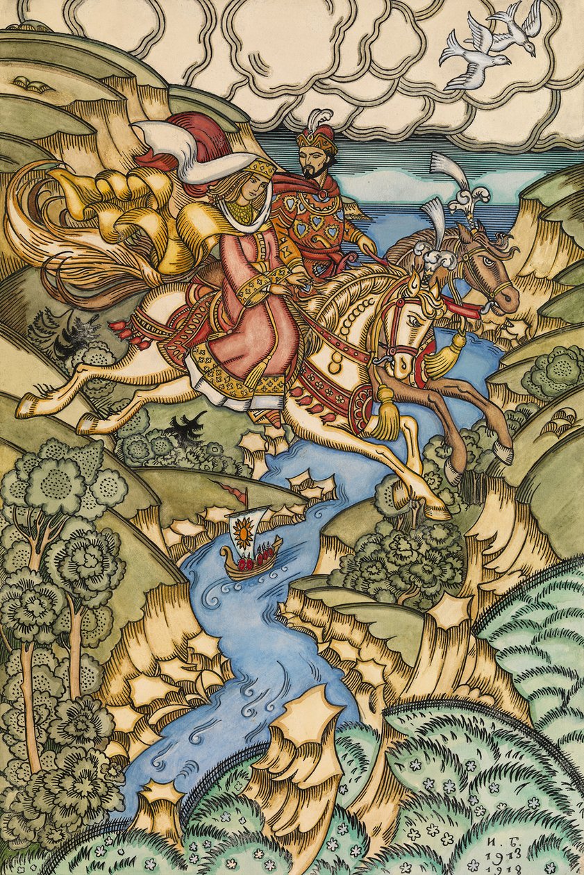 Illustration till sagan Marya Morevna, 1913-1915 av Ivan Yakovlevich Bilibin