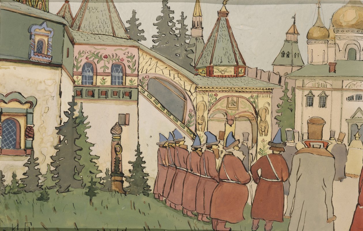 Illustration till sagan The Feather of Finist the Falcon, tidigt 1900-tal av Ivan Yakovlevich Bilibin