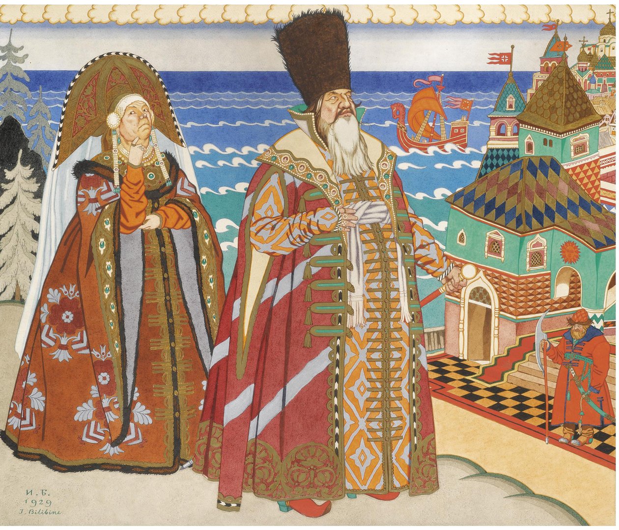 Illustration till sagan om tsaren Saltan av A. Pushkin av Ivan Yakovlevich Bilibin