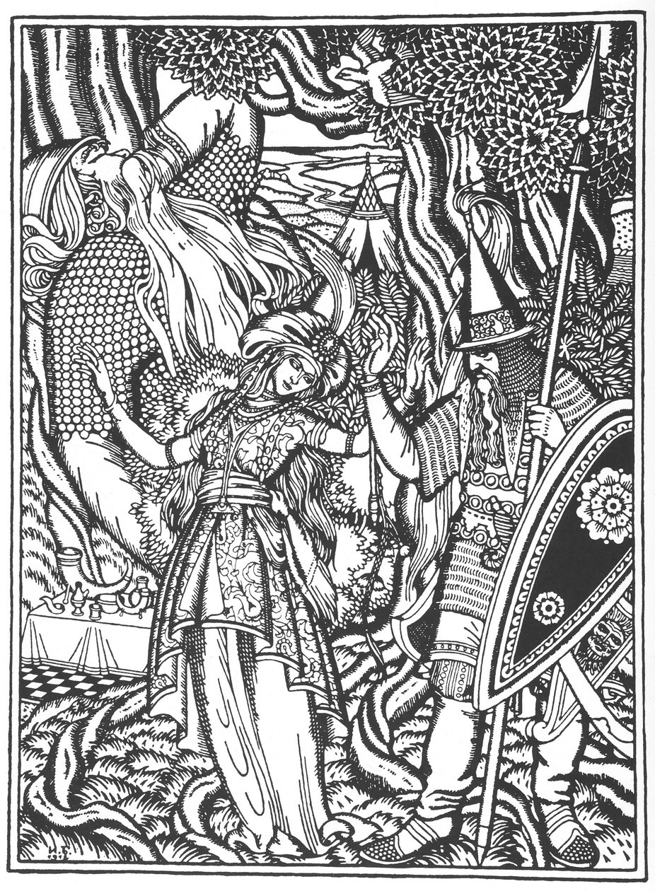 Ilya Muromets och Svyatogors hustru, 1912 av Ivan Yakovlevich Bilibin