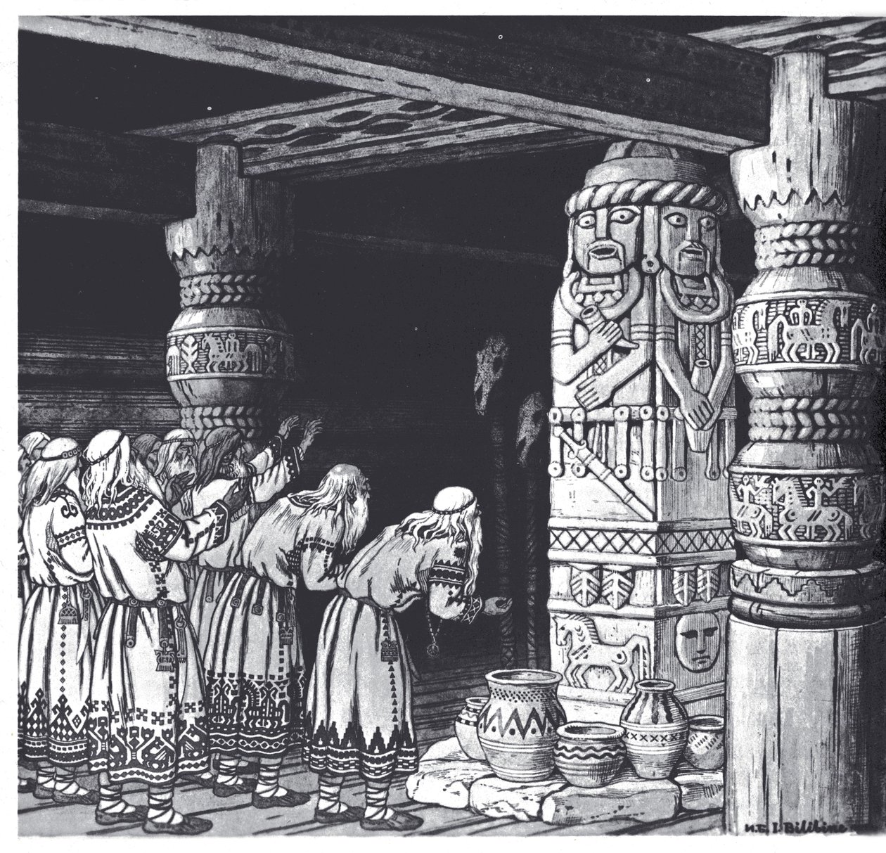 Tillbedjan av guden Svetovid, 1934 av Ivan Yakovlevich Bilibin