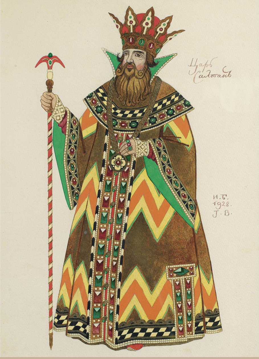 Tsar Saltan. Kostymdesign för operan Sagan om Tsar Saltan av N. Rimsky-Korsakov, 1928 av Ivan Yakovlevich Bilibin