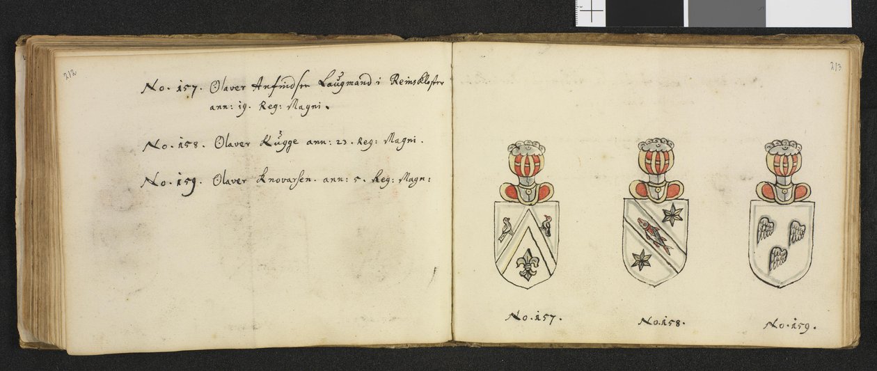 Illustration hämtad från ett privat arkiv i Nationalbiblioteket med titeln Insignia quædam virorum illustrium in Norvegia quodam habitantium av Iver Nielssøn Hirtzholm av Iver Hirtzholm