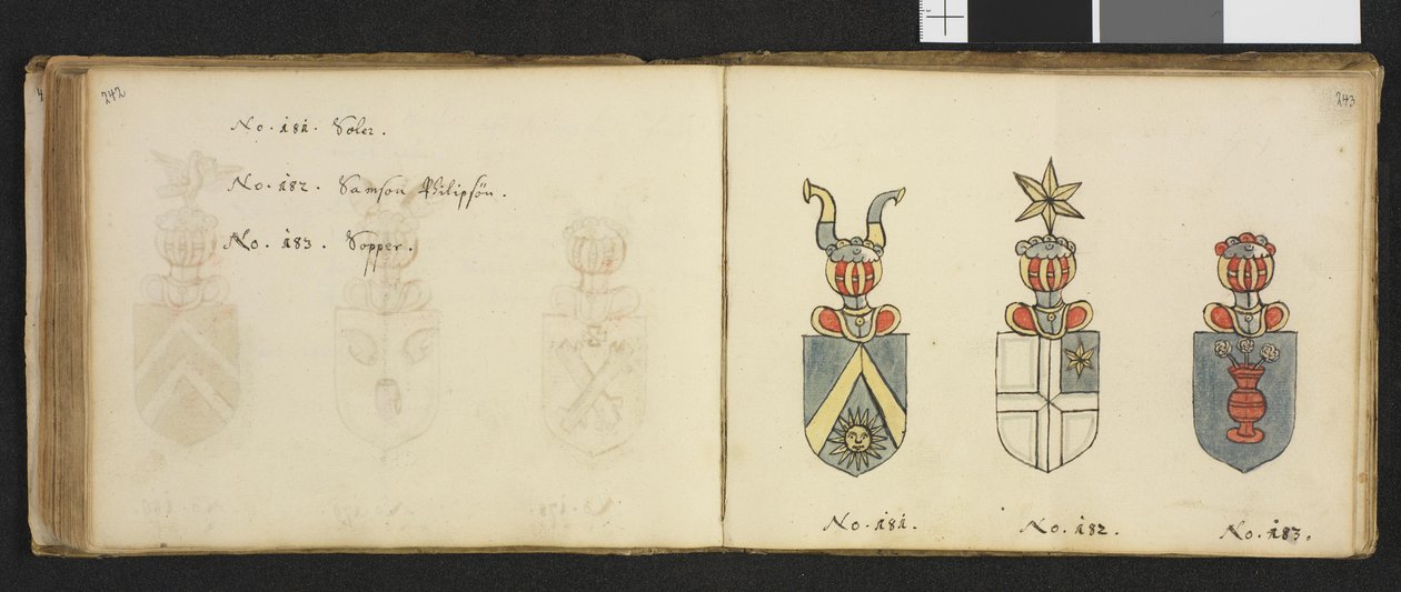 Illustration hämtad från ett privat arkiv i Nationalbiblioteket med titeln Insignia quædam virorum illustrium in Norvegia quodam habitantium av Iver Nielssøn Hirtzholm av Iver Hirtzholm