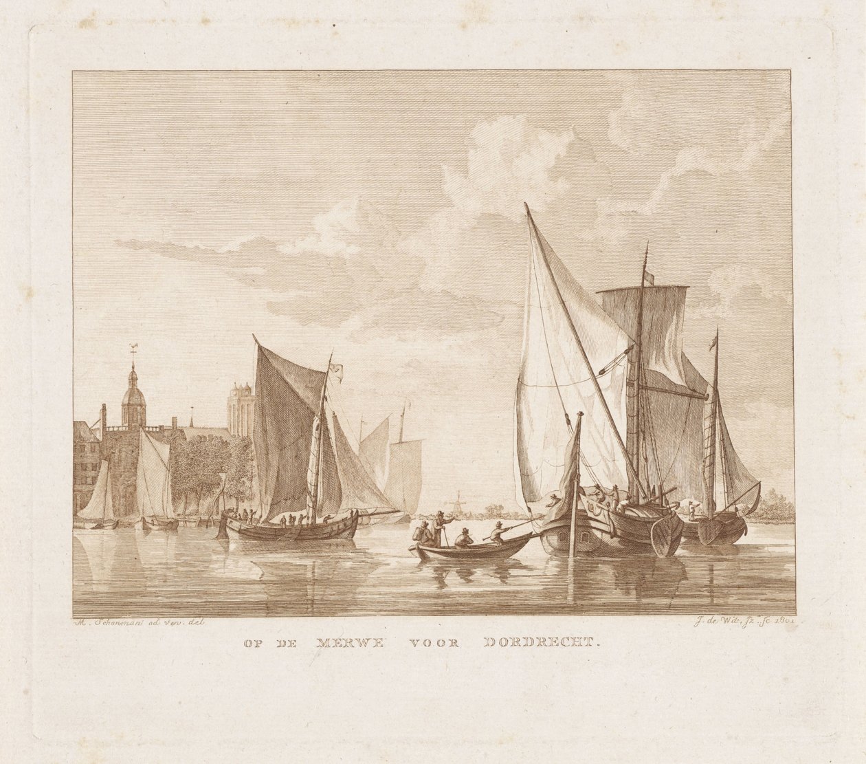 Segelfartyg och en slup för Dordrecht På Merwe framför Dordrecht (titel på objekt) av Izaak Jansz. de Wit