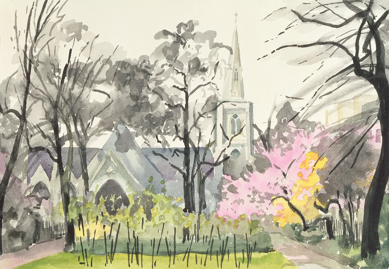 St. Michaels Church, Chester Square, London, 1982 (wc på papper) av Izabella Godlewska de Aranda