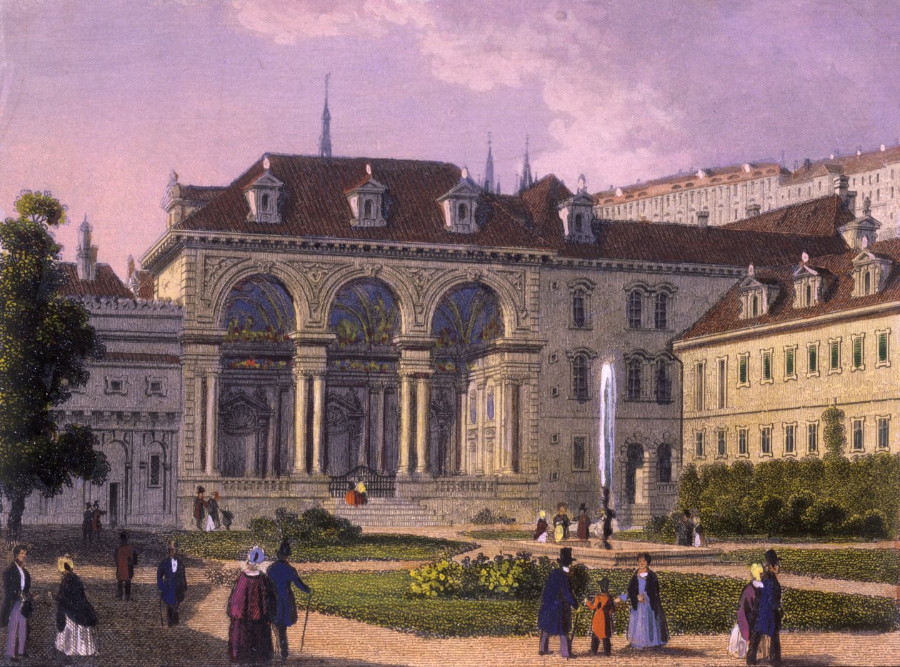 Wallensteins trädgård, Prag, 1847 (färgat stålgravyr) av J. and Felsing, J. Koruna
