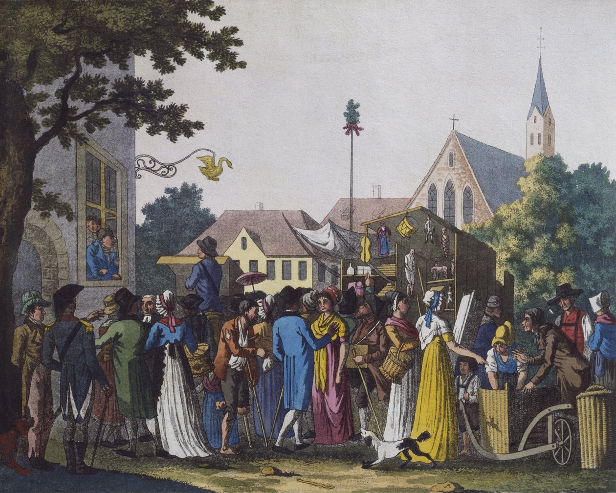 Marknaden, 1810 (färggravyr) av J. B. Wunder