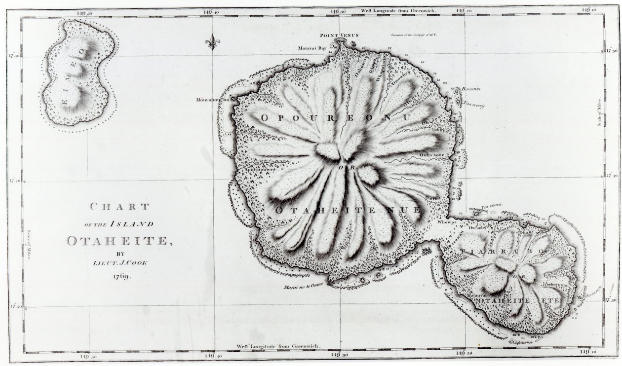 Karta över ön Otaheite, 1769 av J. Cook