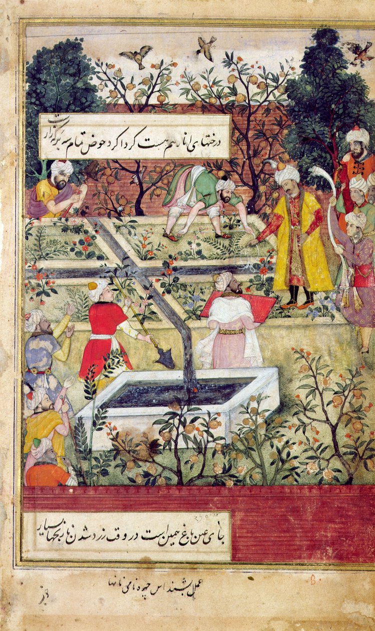 Kejsar Babur (ca 1494-1530) övervakar etableringen av en trädgård i Kabul, ca 1600 av J. Dorman