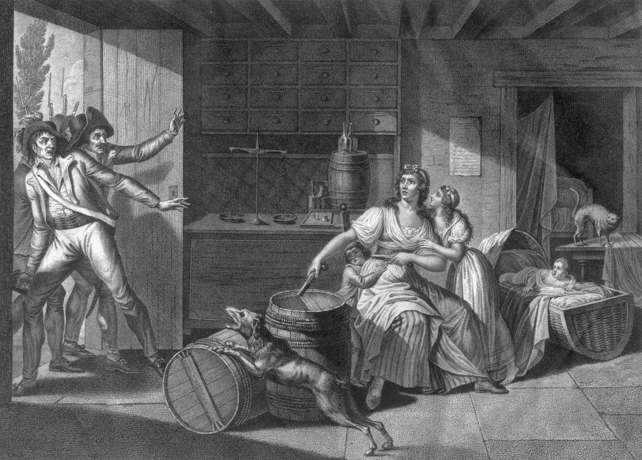 Handling av heroiskt mod av en kvinna som möter venediska rånare efter att ha fått kontroll över Saint-Mithier, 1793 av J. F. Cazenave