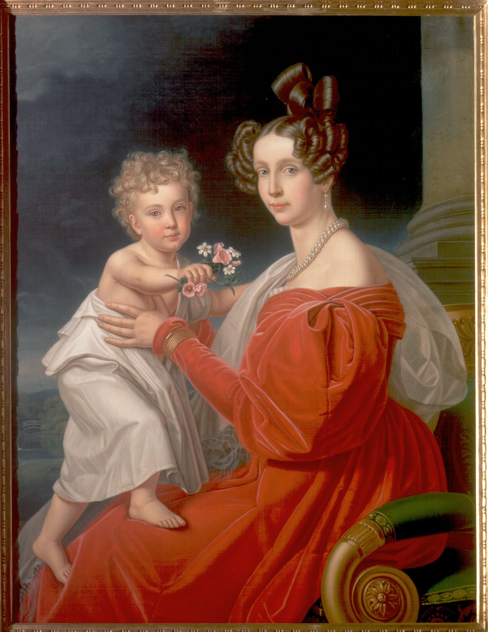 Ärkehertiginnan Sofia av Österrike (1805-72) med sin tvåårige son Franz Joseph (1830-1916) (senare kejsar Frans Josef I av Österrike) av J. K. Stiegler