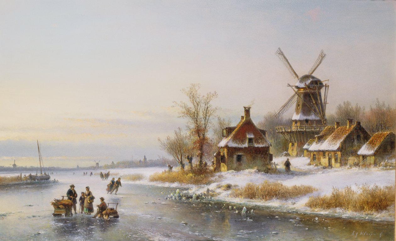 Vinterlandskap med väderkvarn, 1800-talet av Lodewijk Johannes Kleyn