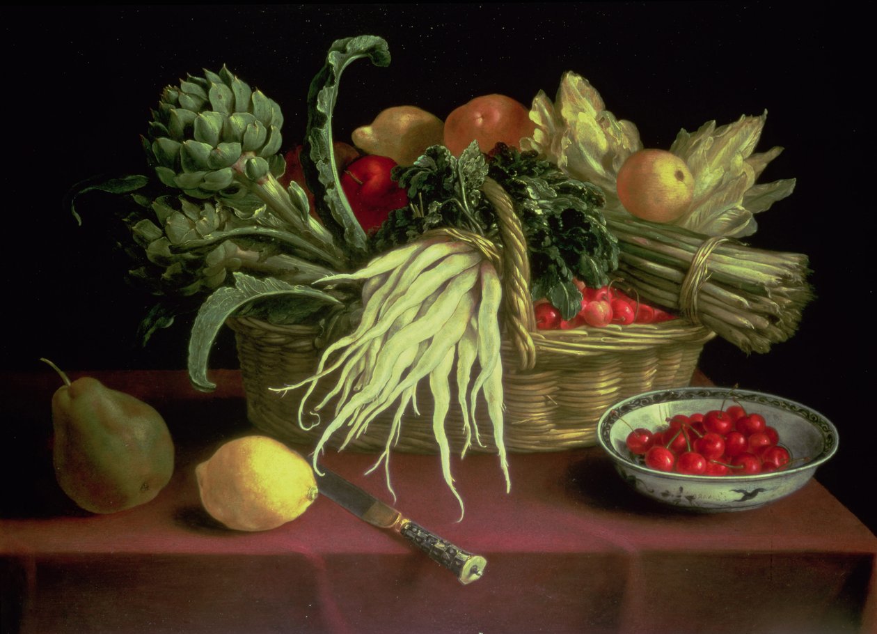 Stilleben av frukt och grönsaker av J. Linnard