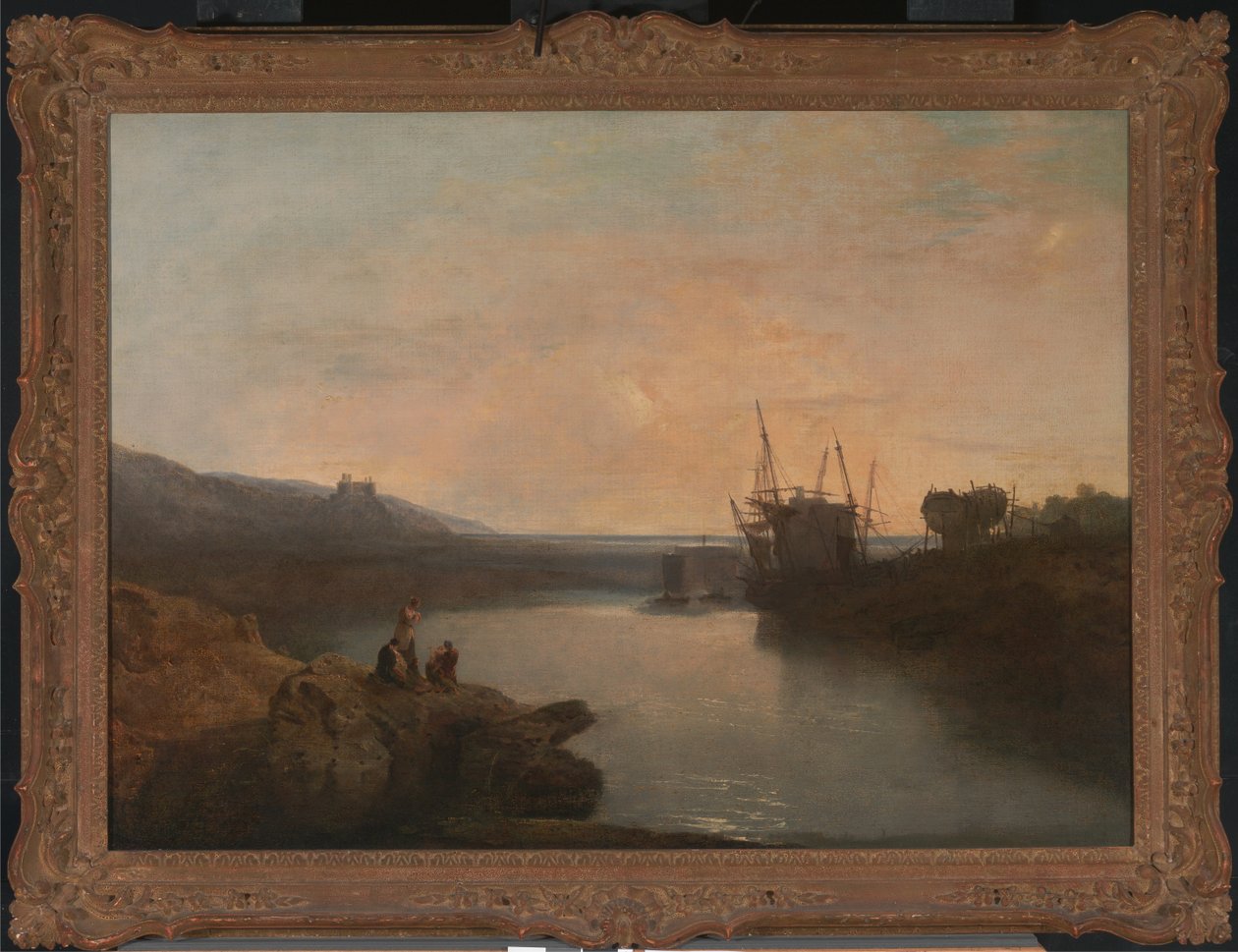 Harlech Castle, från Twgwyn Ferry, sommarens kvällsskymning av Joseph Mallord William Turner