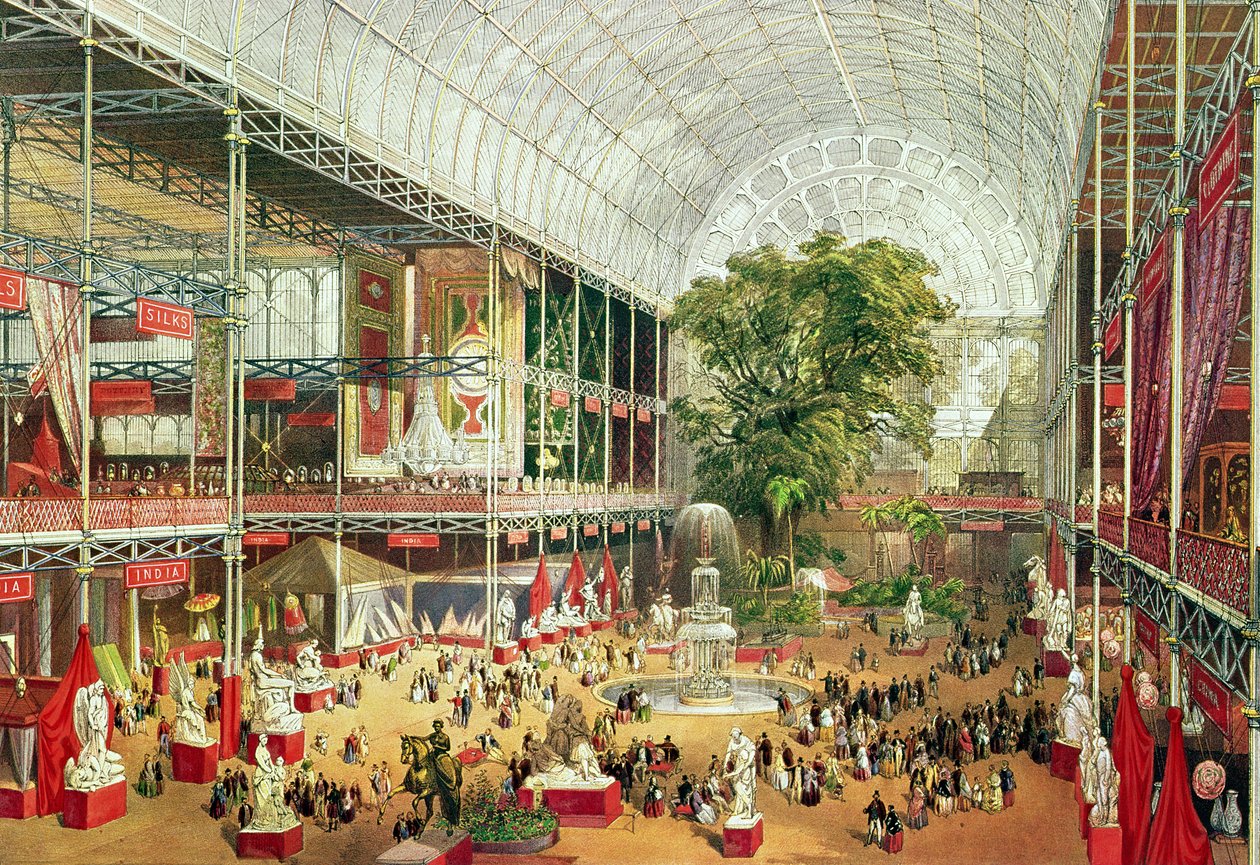 Interiörvy av Crystal Palace under den stora utställningen 1851, graverad av William Simpson (1823-99) 1851 av J. McNevin
