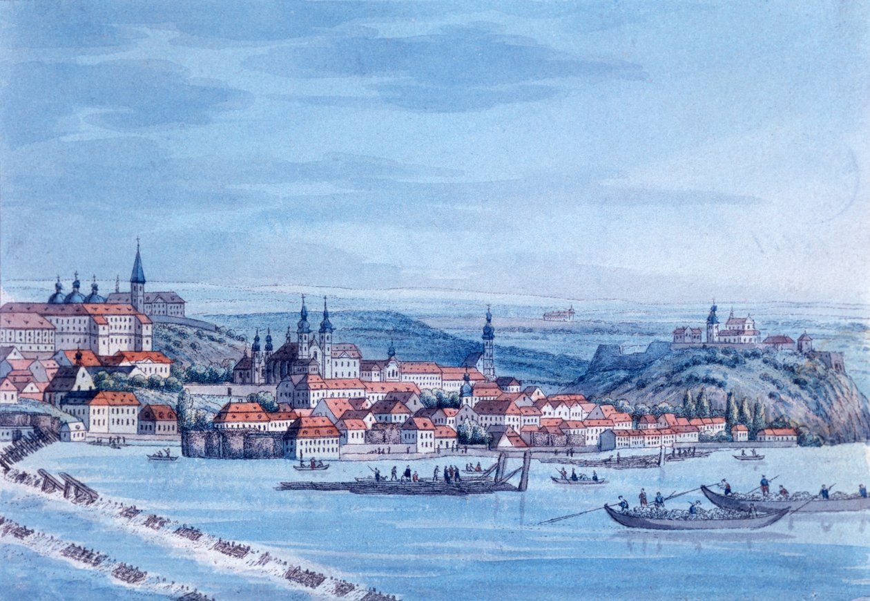 Vy över nya staden i Prag, efter 1820 av J. Rattay