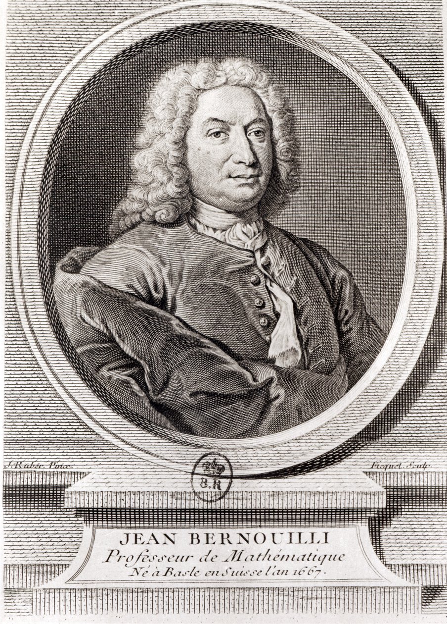 Porträtt av Jean Bernoulli (1667-1748) graverad av Etienne Ficquet (1719-94) (bw foto) av J. Ruber
