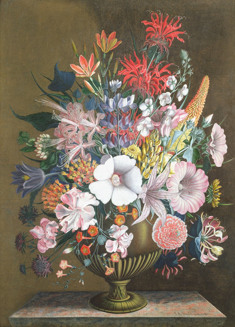 Stilleben med blommor, 1700-tal av J.A. Simson
