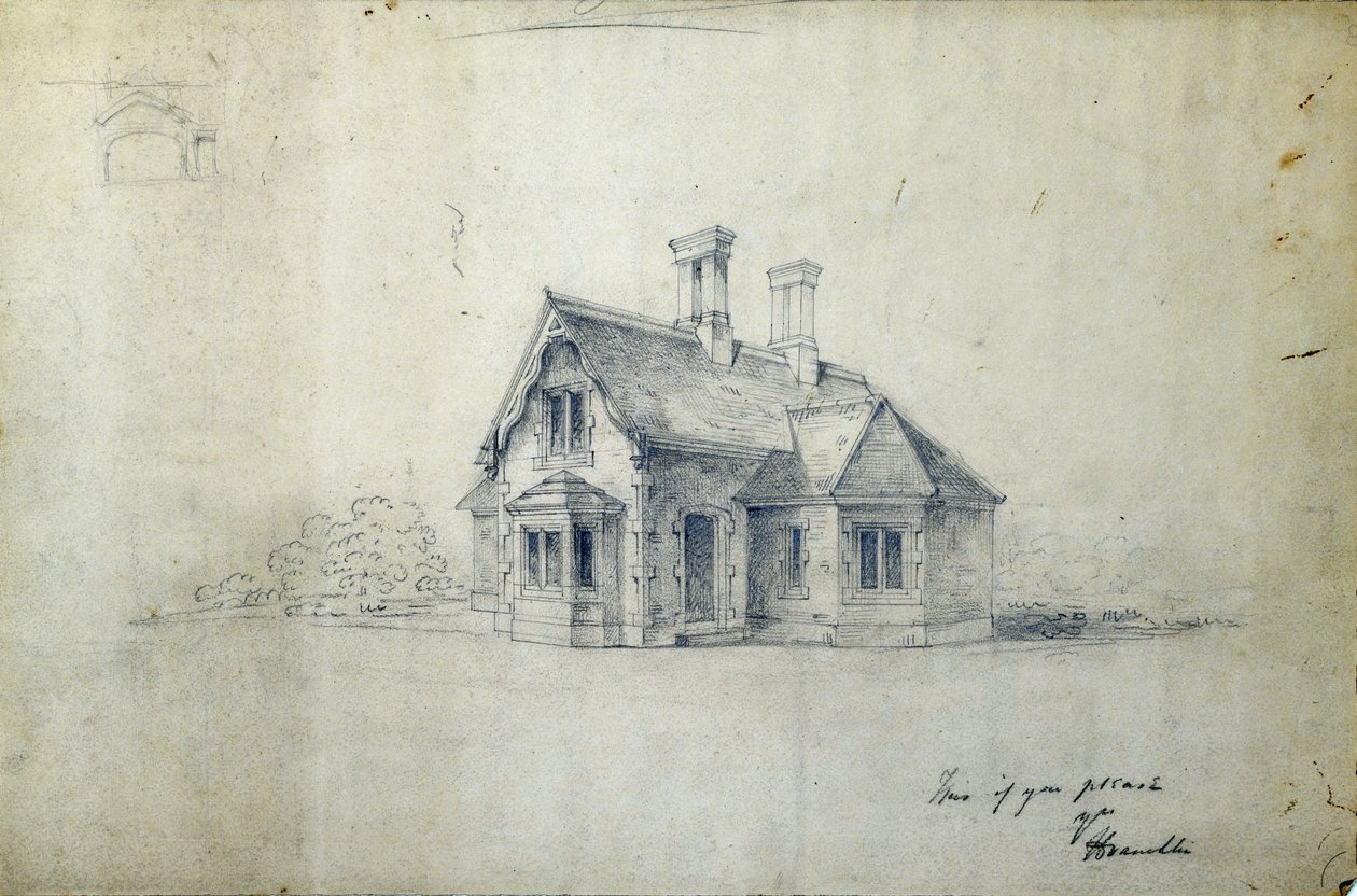 Stationshuset, ca 1850 (penna på papper) av J.A. Davies