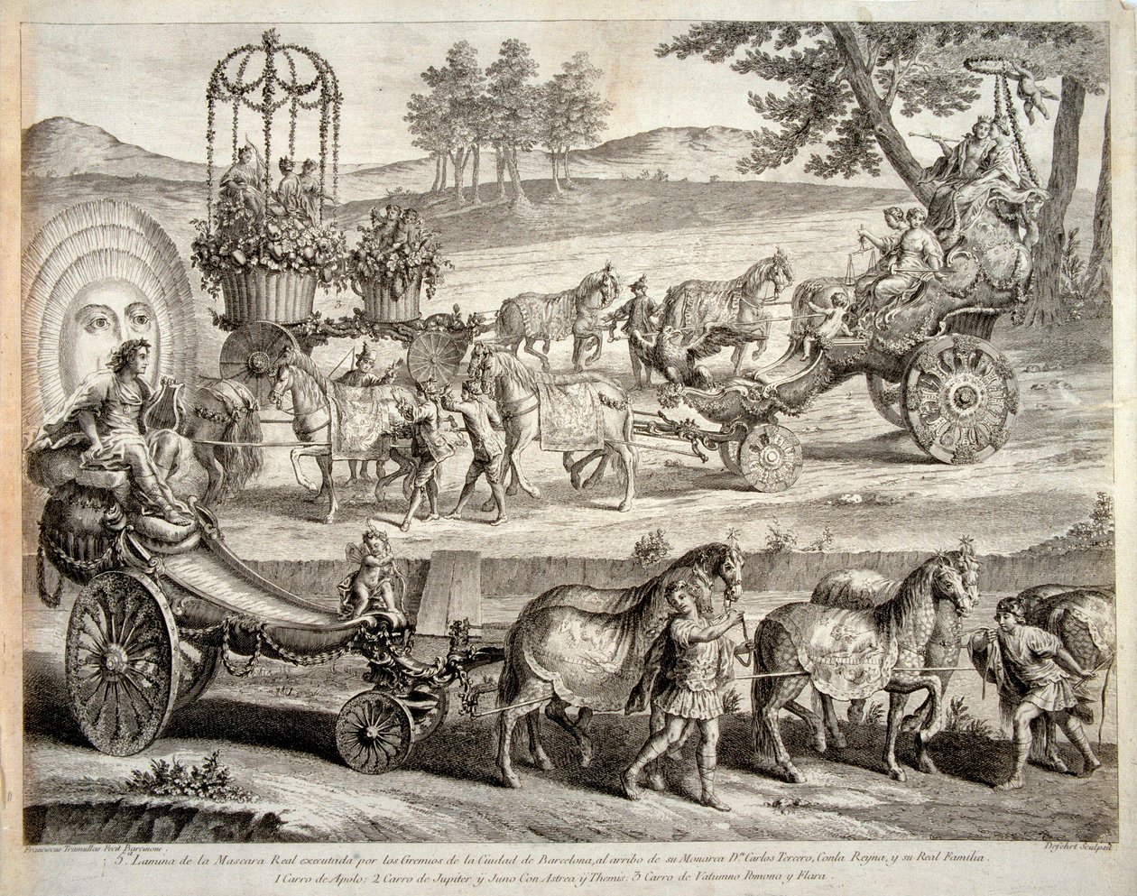 Apollos vagn - Utdrag från albumet ""Masque royal"" (Mascara real) - Kopparstick av A J De Fehrt (Defehrt) (1723-1774) av J.A. Defehrt