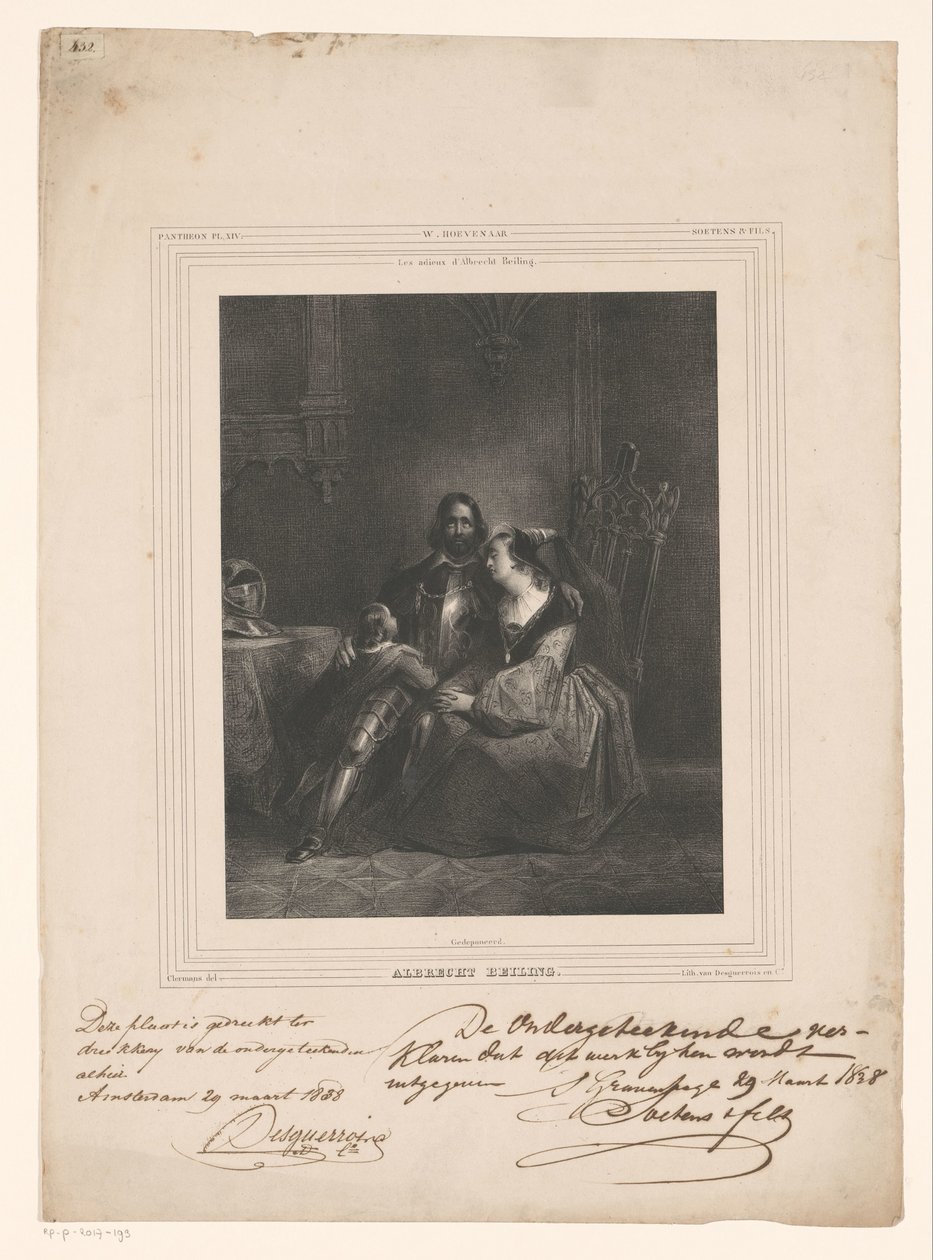 Albrecht Beiling tar farväl av fru och barn Albrecht Beiling (titel på objekt) av J.B. Clermans