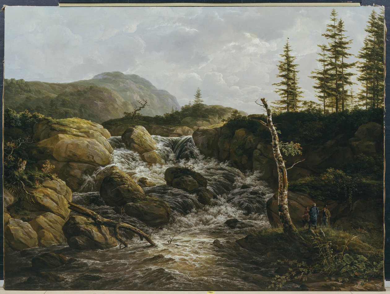 Bergigt landskap med ett vattenfall, Norge av Johan Christian Dahl