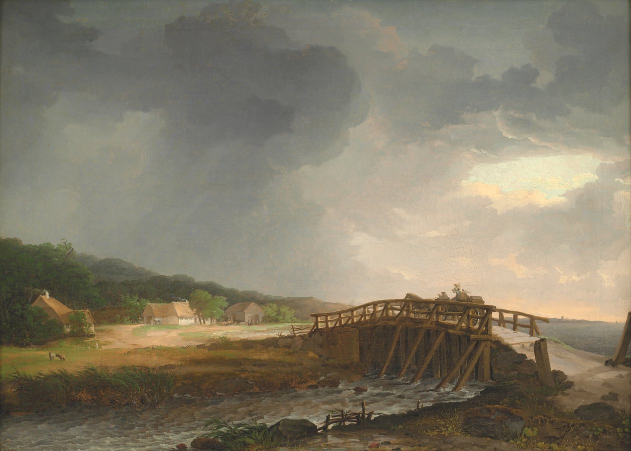 Bron över Tryggevældefloden med utsikt över Køge, Zeeland av Johan Christian Dahl