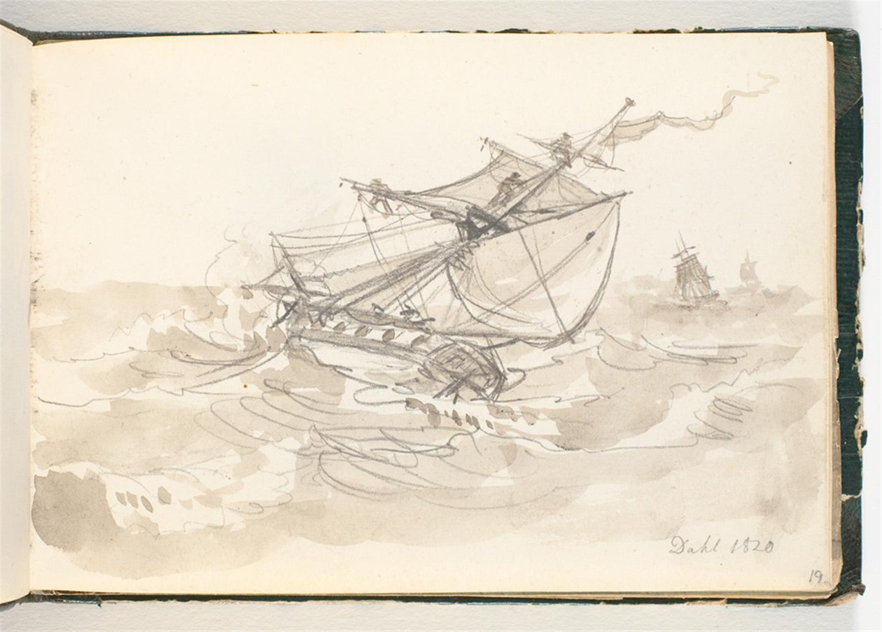 Tre segelfartyg på öppet hav av Johan Christian Dahl