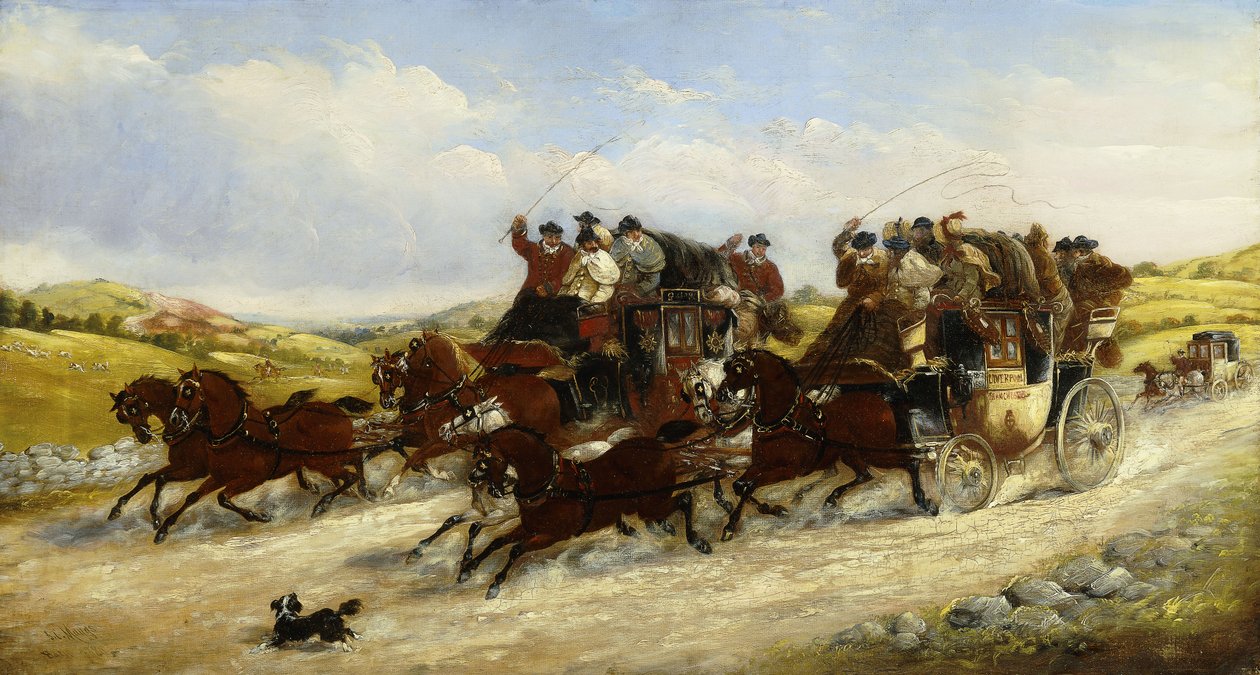 Ett lopp från Liverpool till Manchester med en jakt bortom, 1880 av J.C. Maggs