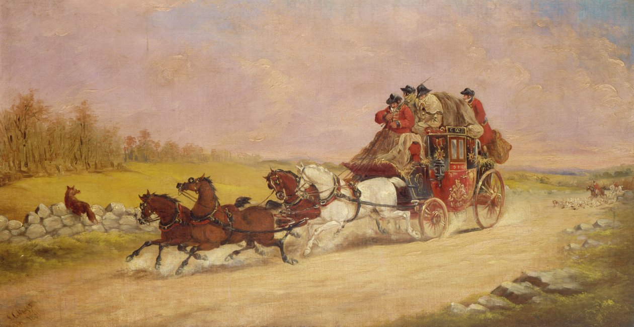 The Royal Mail Coach between the Fox and the Hunt, 1881 av J.C. Maggs