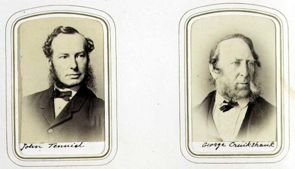 Porträtt av Sir John Tenniel (1820-1914) och George Cruikshank (1792-1878) ca 1860 (albumintryck) av J.C. Watkins