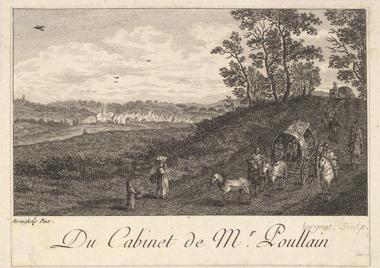 Landskap med vagn efter målningen i herr Poullains kabinett, 1780. av JF Borgnet