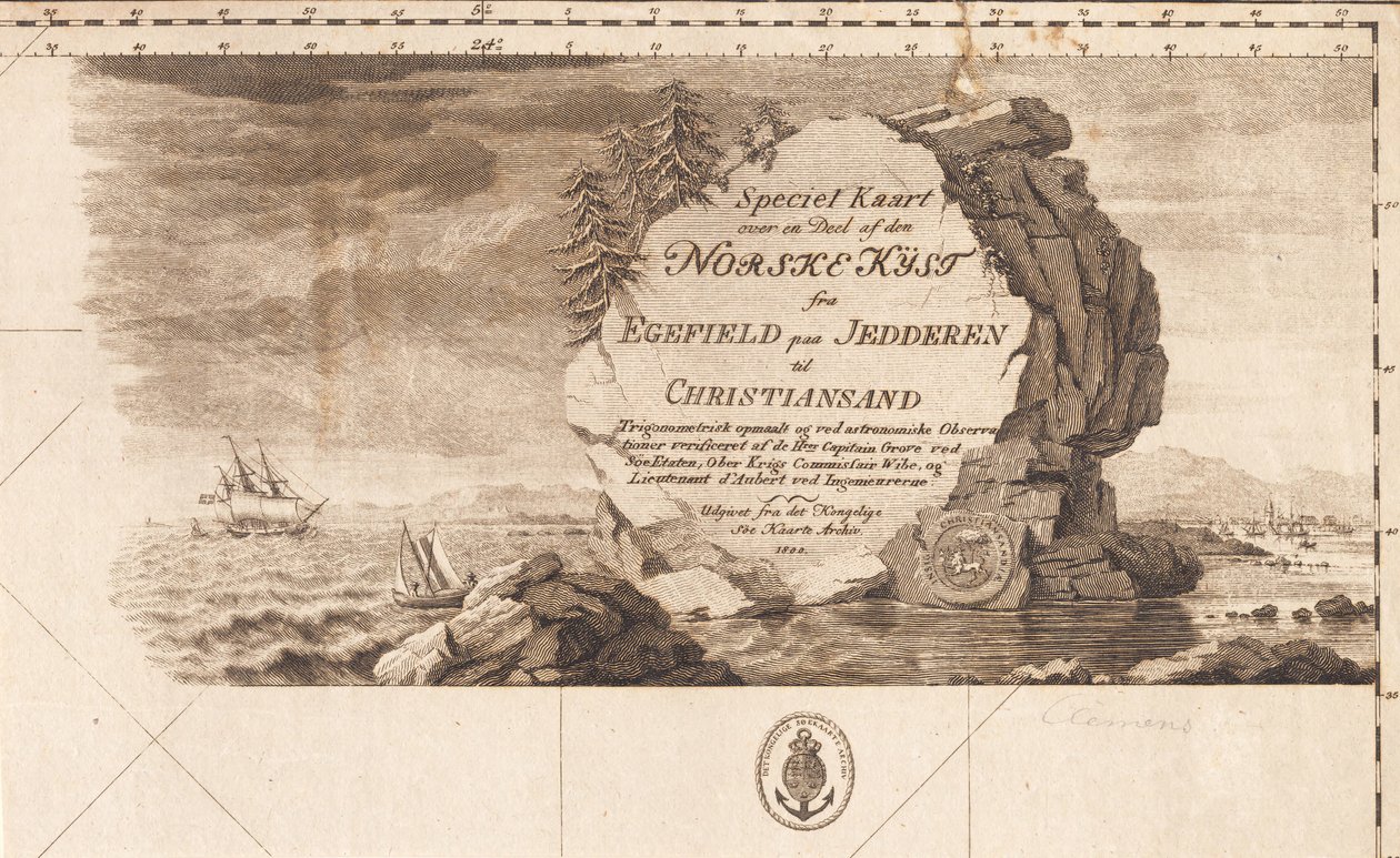 "Specialkarta över en del av den norska kusten från Egefield på Jedderen till Christiansand" av J.F. Clemens