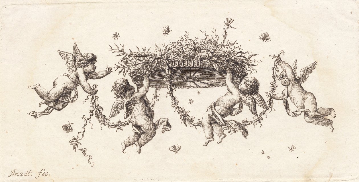 Vinjett med rullade blad och band av J.F. Clemens