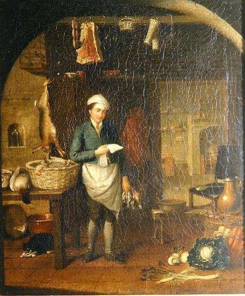 Köksinredning med en tjänare (olja på duk) av J.H. Schack