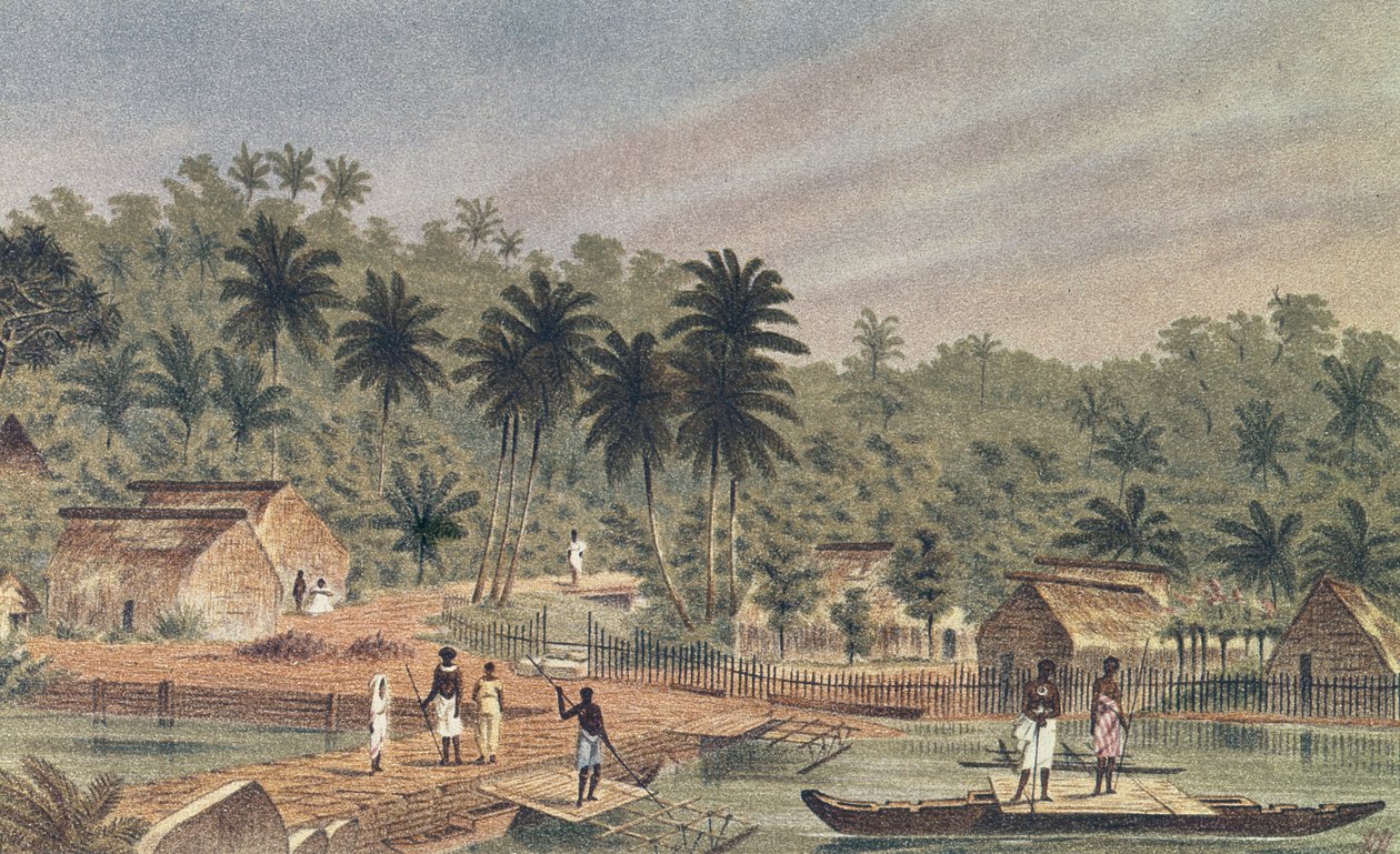 Village of Ngaloa, Kandan, Fiji, från At Anchor av J.J. Vild av J.J. Wild