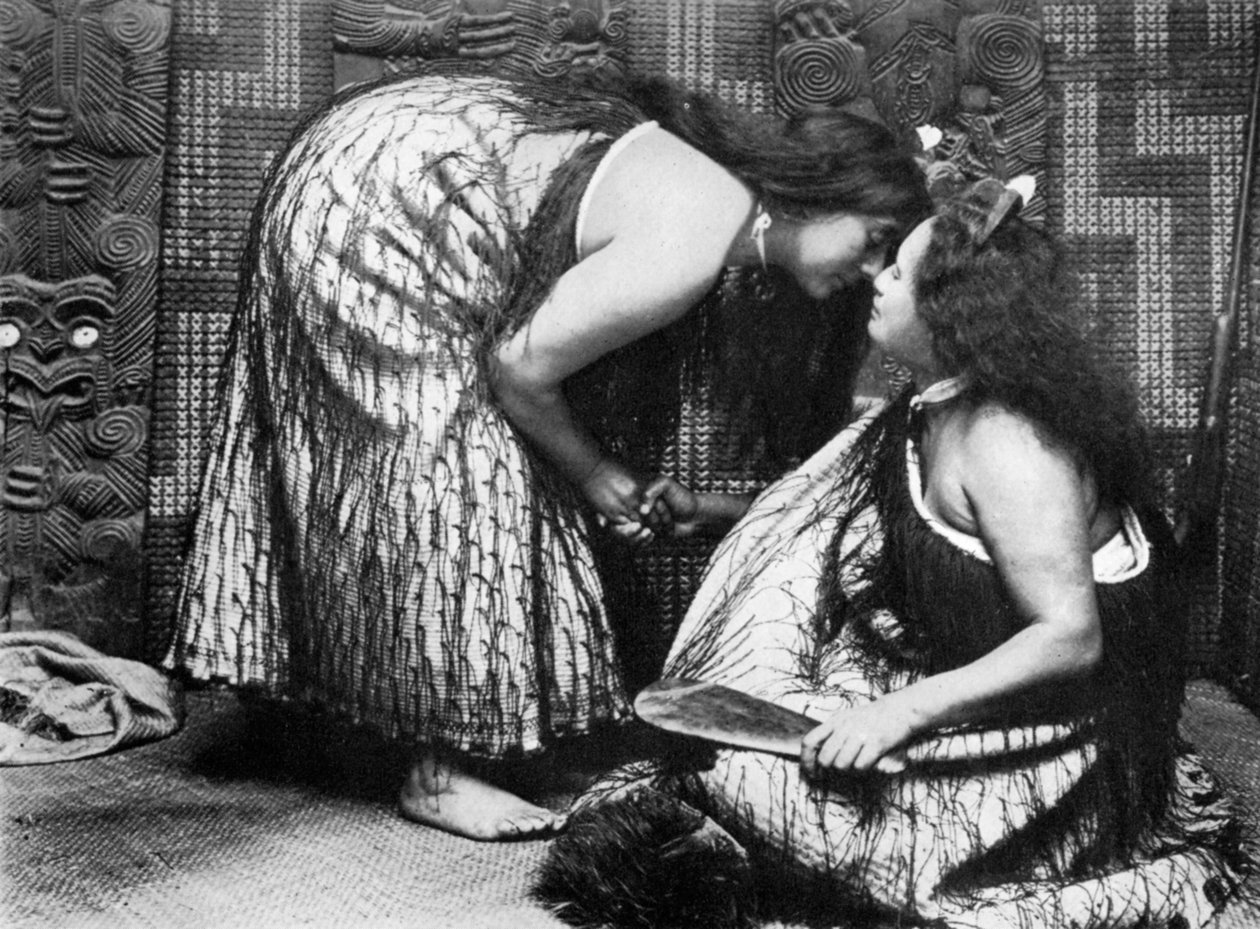 Hongi Maori-hälsningar, 1908-1909. av JL Martin