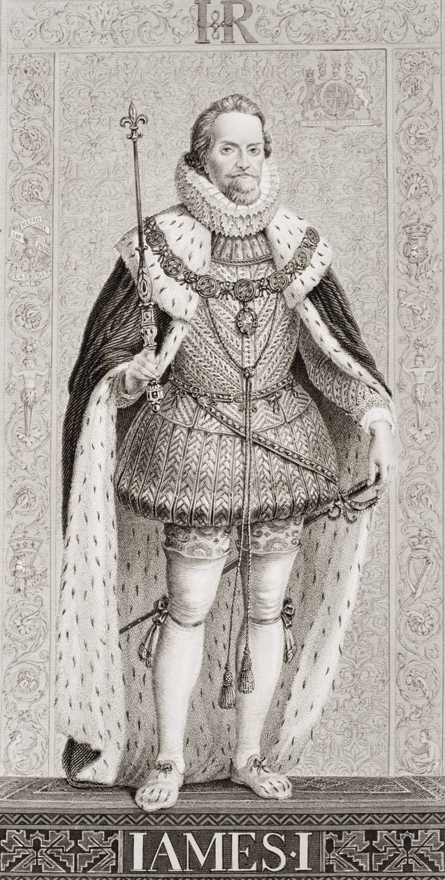 James I (1566-1625) från "Illustrationer av engelsk och skotsk historia" volym I av J.L. Williams