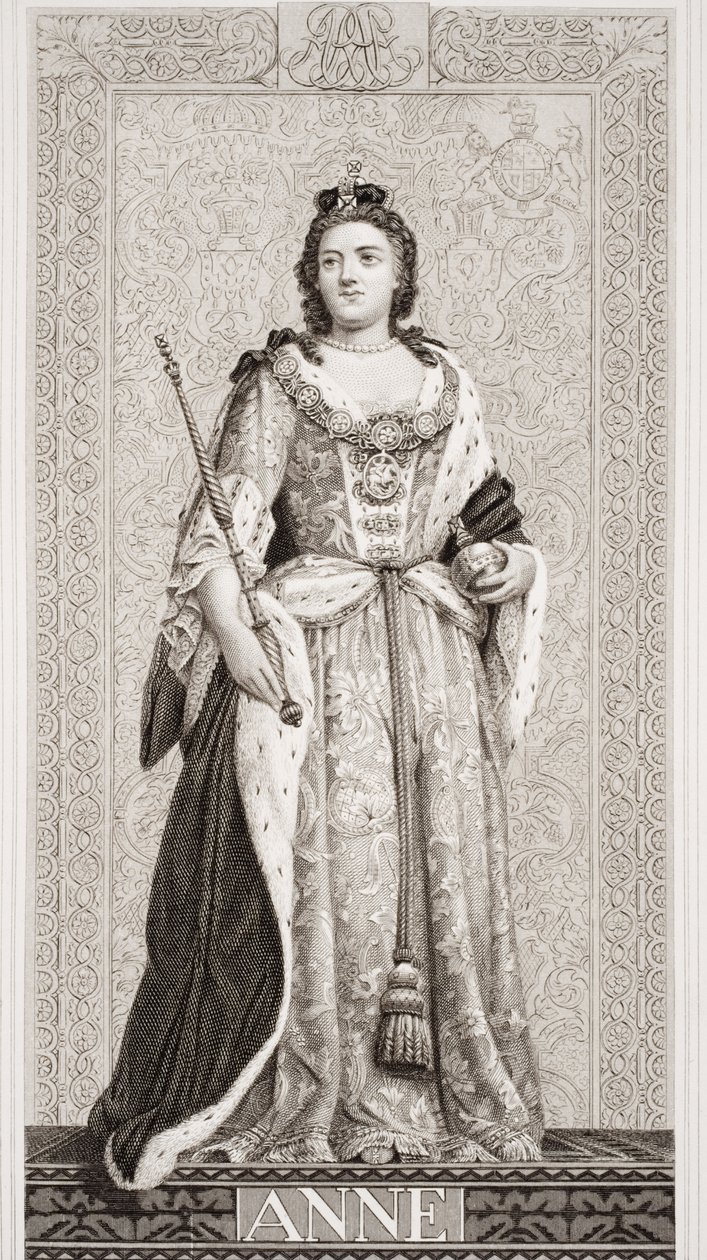 Drottning Anne (1665-1714) från "Illustrationer av engelsk och skotsk historia" volym II av J.L. Williams
