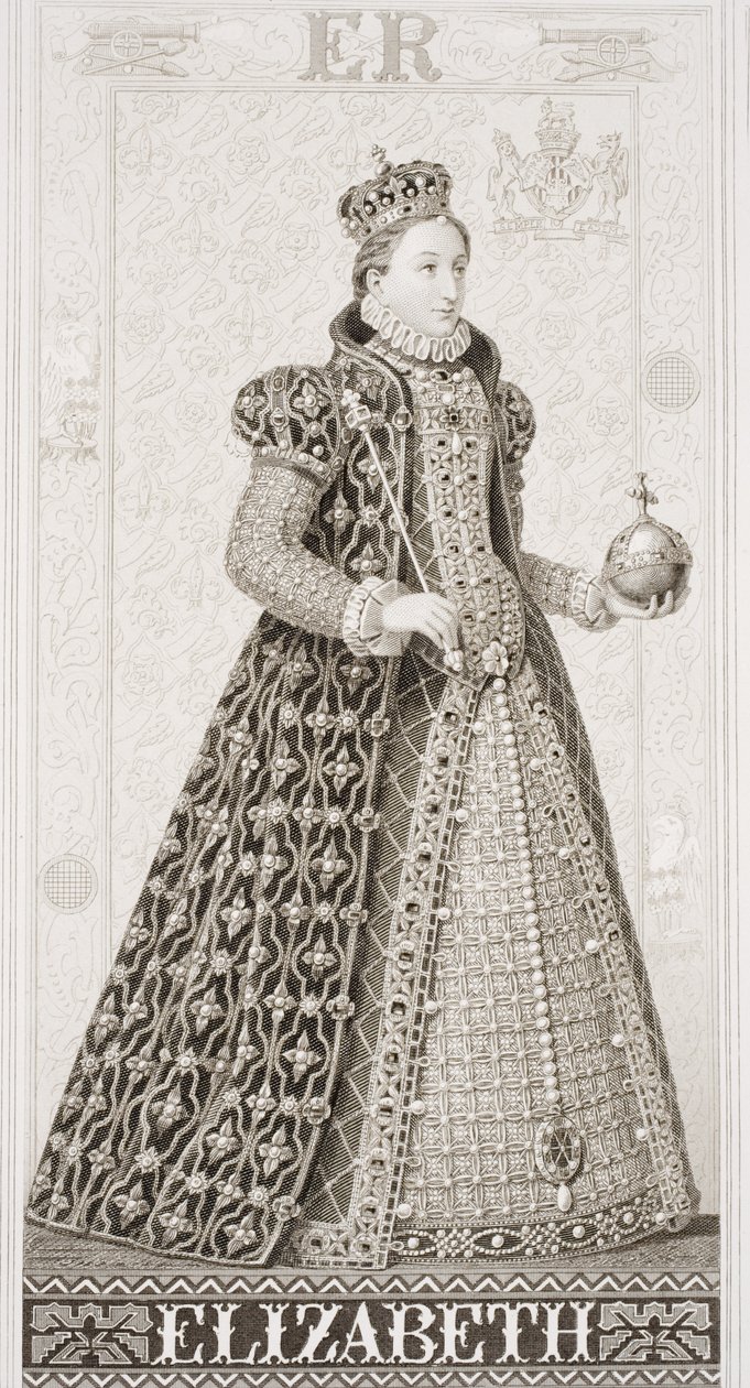 Drottning Elizabeth I (1533-1603) från "Illustrationer av engelsk och skotsk historia" volym I av J.L. Williams