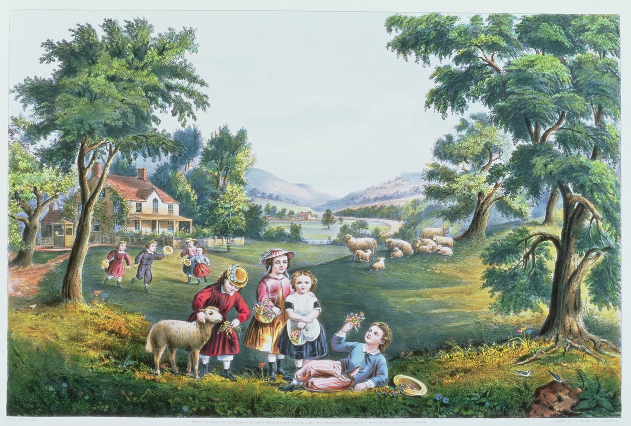 The Four Seasons of Life: Childhood, `The Season of Joy`, graverad av Parsons och Atwater, pub. av Currier and Ives, New York, 1868 (se 87971, 87966, 87970) av N. and Ives, J.M. Currier