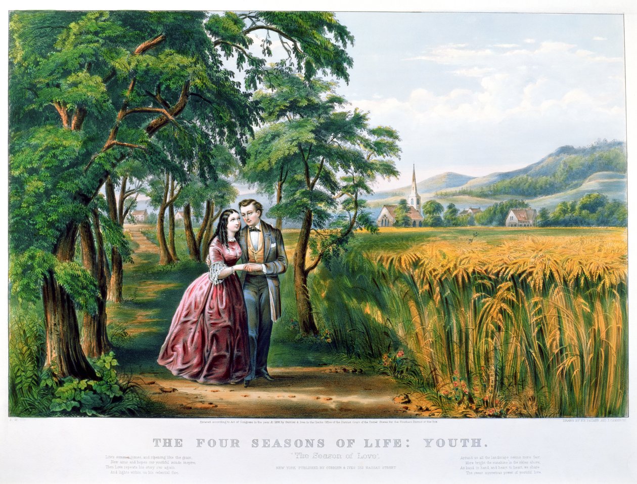 The Four Seasons of Life: Youth, `The Season of Love`, graverad av Parsons och Atwater, pub. av Currier and Ives, New York, 1868 (se 87970, 87966) av N. and Ives, J.M. Currier