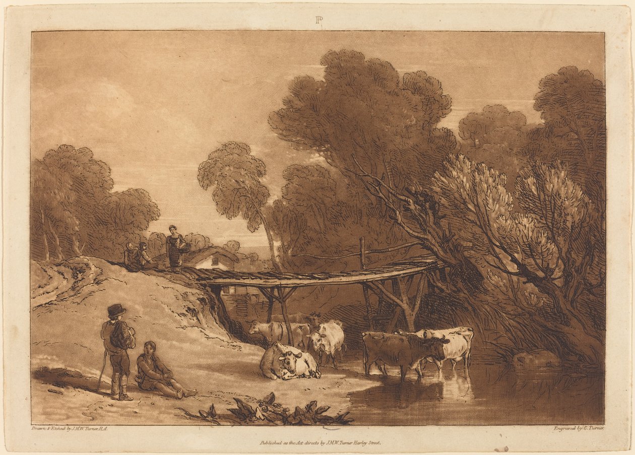 Bridge and Cows, publicerad 1807. av Joseph Mallord William Turner
